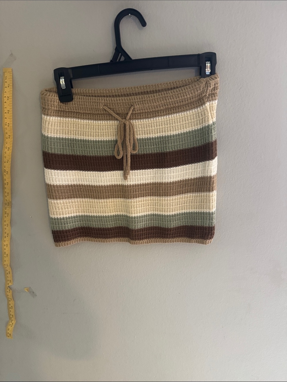Striped Knit Mini Skirt in Beige, Cream, Brown and Sage